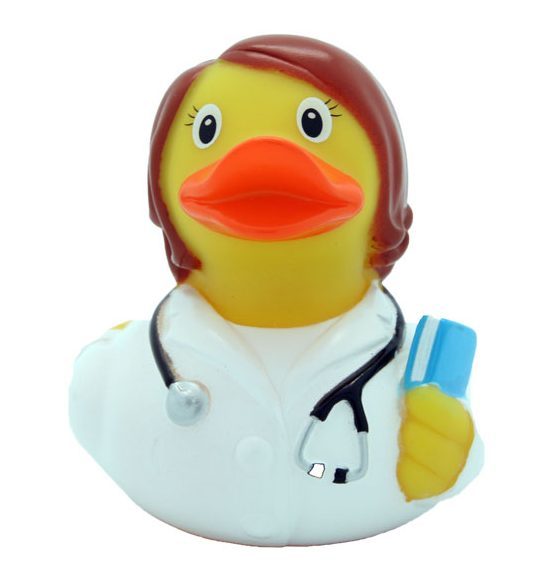 Rubber Duck female doctor with brown hair Bath Duck 