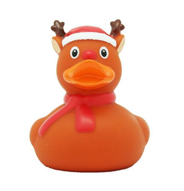 Reindeer Rubber Duck 2" Christmas Duckie Squirter Red Santa Hat Decoration Toy 