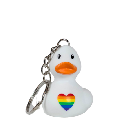 Key Ring White Rainbow Heart Rubber Duck